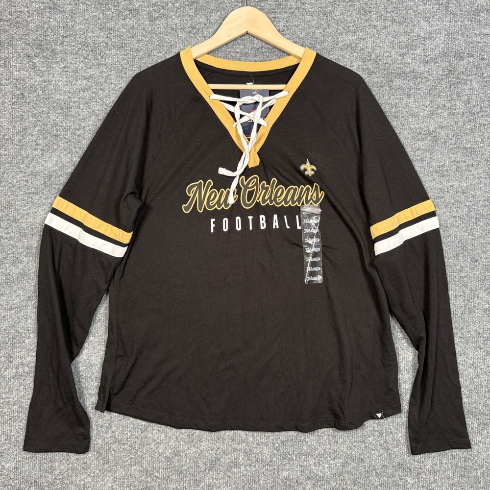 Fanatics Mens Size XL Jersey Shirt Black New Orleans Football V Neck Long Sleeve